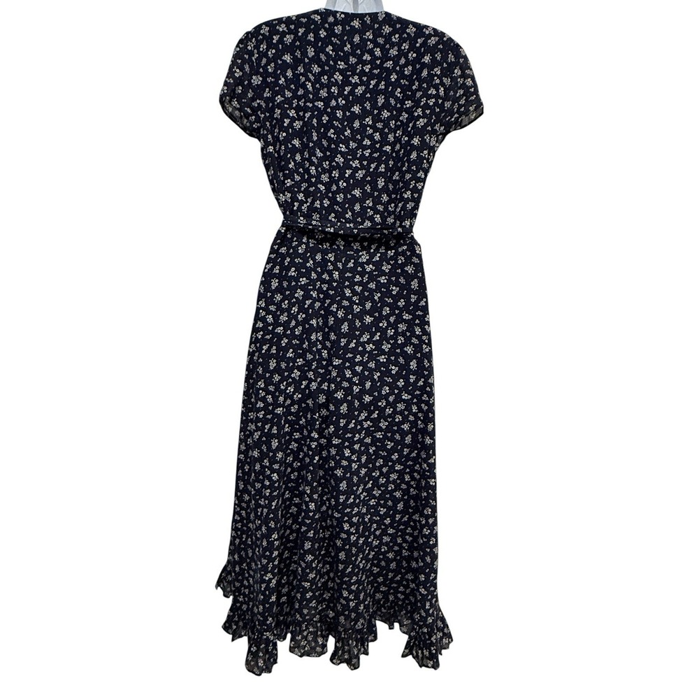 Polo Ralph Lauren Floral Wrap Dress 10 Navy Midi Cottagecore Cotton Ruffle - Picture 10 of 13